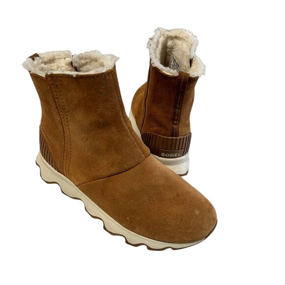 Sorel Kinetic Camel Brown Suede Waterproof Ankle Sherpa Boots Women’s size 8 - Picture 2 of 11